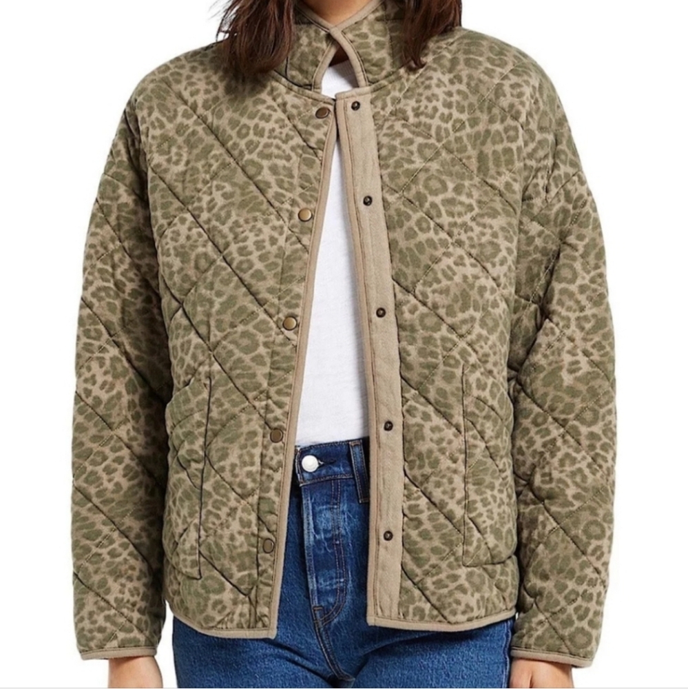 Z Supply Dusty Olive Maya Leopard Jacket Green Tan Oversized Fit